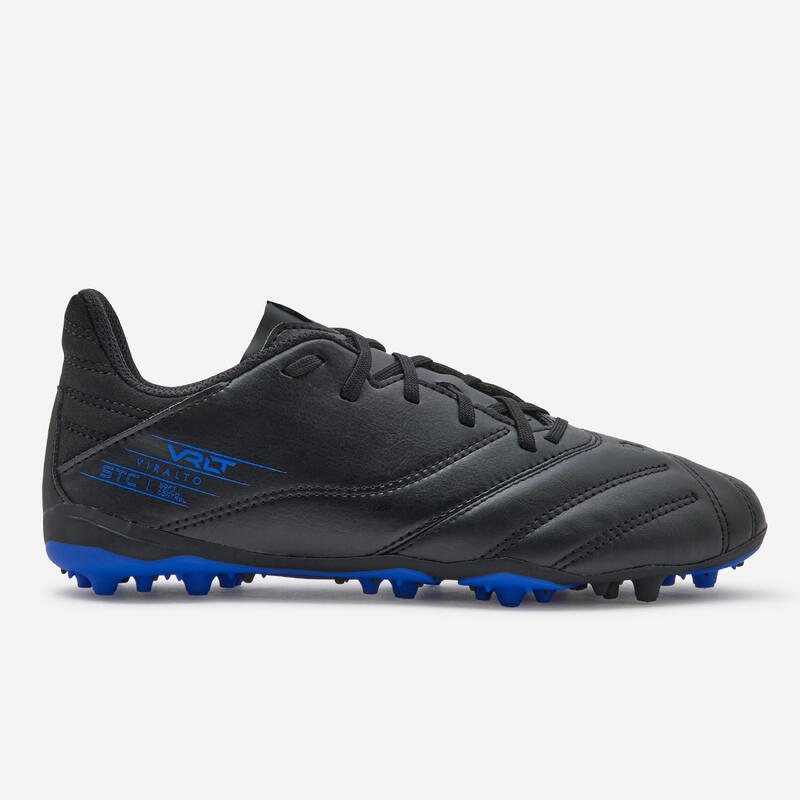 CHAUSSURES DE FOOTBALL ENFANT EN CUIR ET A LACETS VIRALTO II MG/AG NOIR ECLAIR