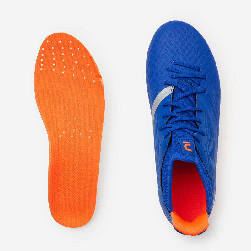 CHAUSSURES DE FOOTBALL ENFANT A LACETS VIRALTO III FG BLEU ET ORANGE