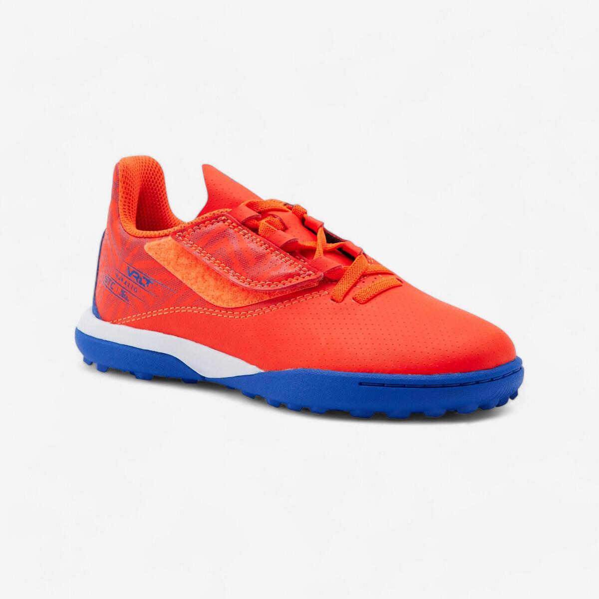 CHAUSSURES DE FOOTBALL ENFANT A SCRATCH VIRALTO I EASY TURF TF ORANGE ET BLEU