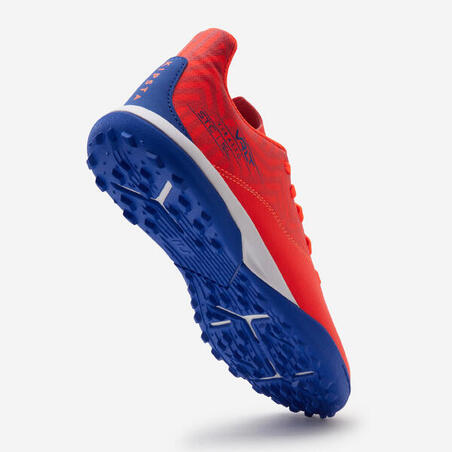 CHAUSSURES DE FOOTBALL ENFANT A LACETS VIRALTO I TURF TF ORANGE ET BLEU