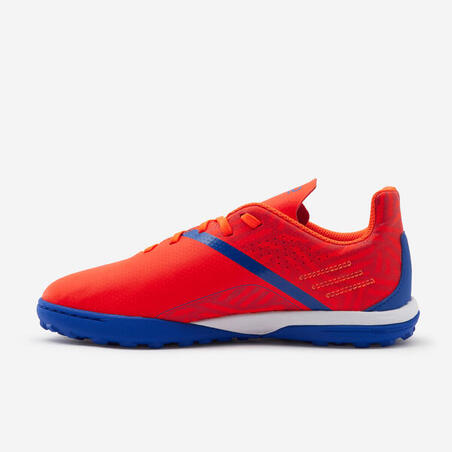 CHAUSSURES DE FOOTBALL ENFANT A LACETS VIRALTO I TURF TF ORANGE ET BLEU