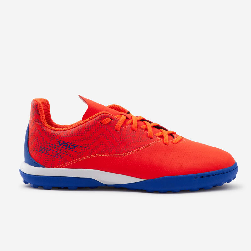 CHAUSSURES DE FOOTBALL ENFANT A LACETS VIRALTO I TURF TF ORANGE ET BLEU