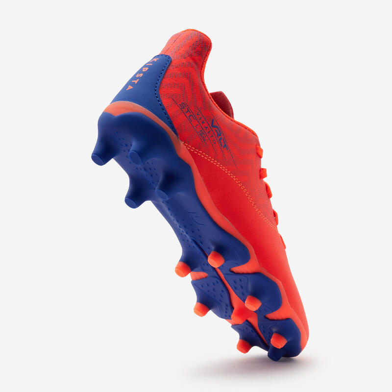 CHAUSSURES DE FOOTBALL ENFANT A LACETS VIRALTO I FG ORANGE ET BLEU