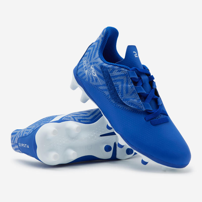 BOTAS DE FÚTBOL NIÑO CON TIRA AUTOADHERENTE VIRALTO I EASY FG AZUL Y BLANCO