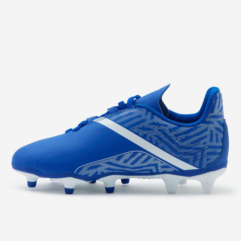 BOTAS DE FÚTBOL NIÑO CON TIRA AUTOADHERENTE VIRALTO I EASY FG AZUL Y BLANCO