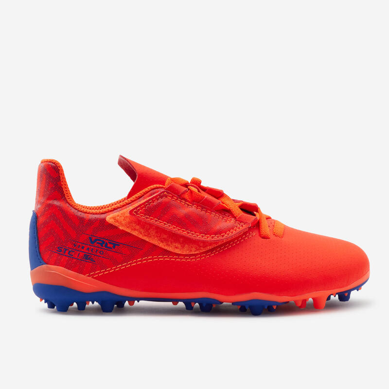 CHAUSSURES DE FOOTBALL ENFANT A SCRATCH VIRALTO I EASY MG/AG ORANGE ET BLEU