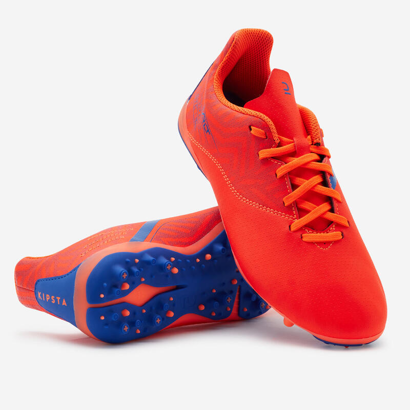 Kids' Lace-Up Football Boots Viralto I MG/AG - Orange/Blue
