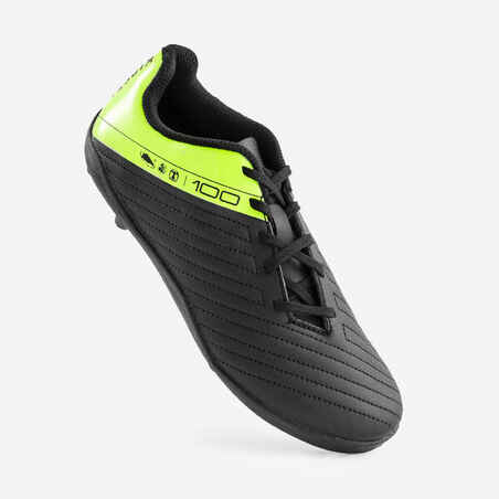Παιδικά παπούτσια ποδοσφαίρου 100 FG με κορδόνια - Μαύρο/Κίτρινο