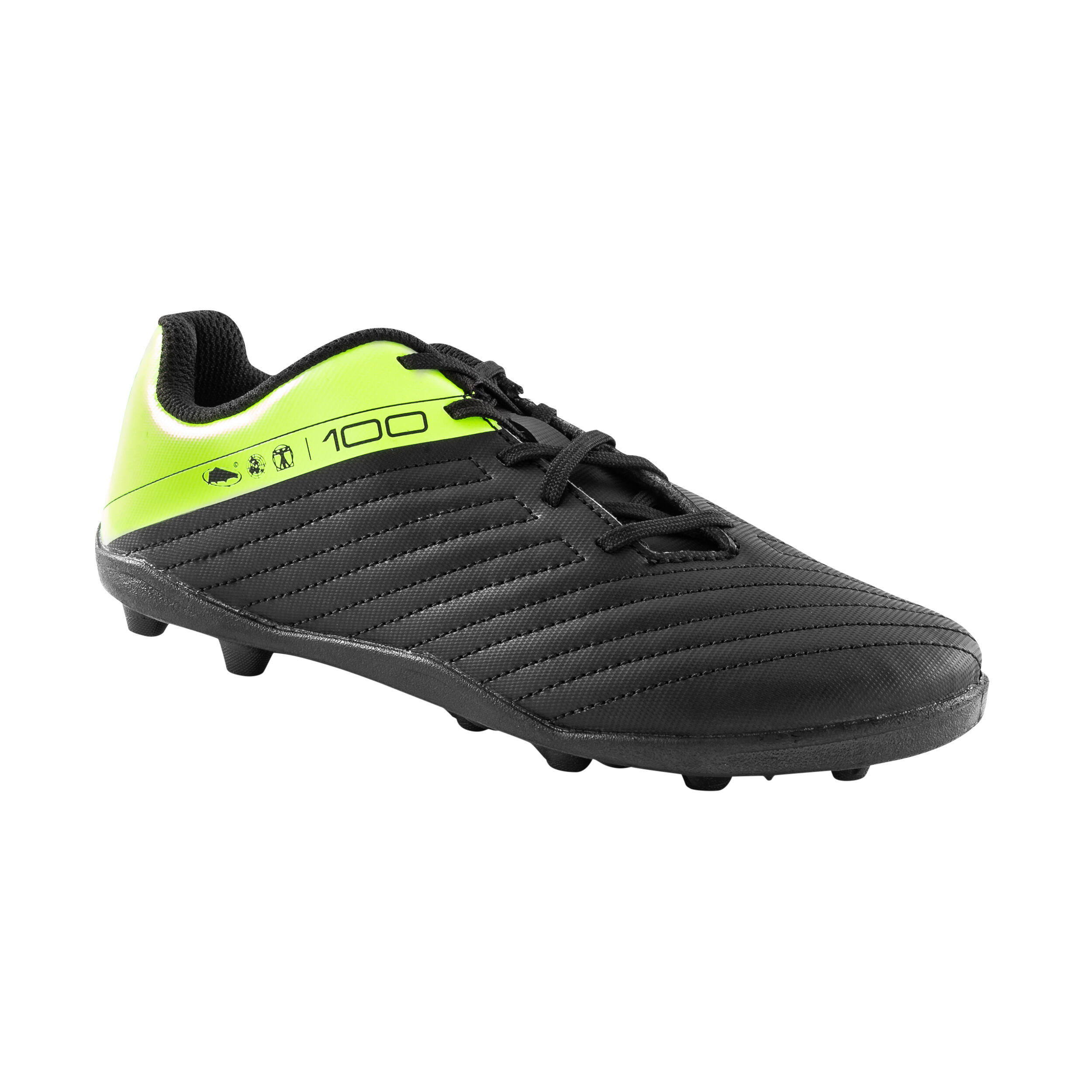 Kids' lace-up football boots 100 FG black and yellow