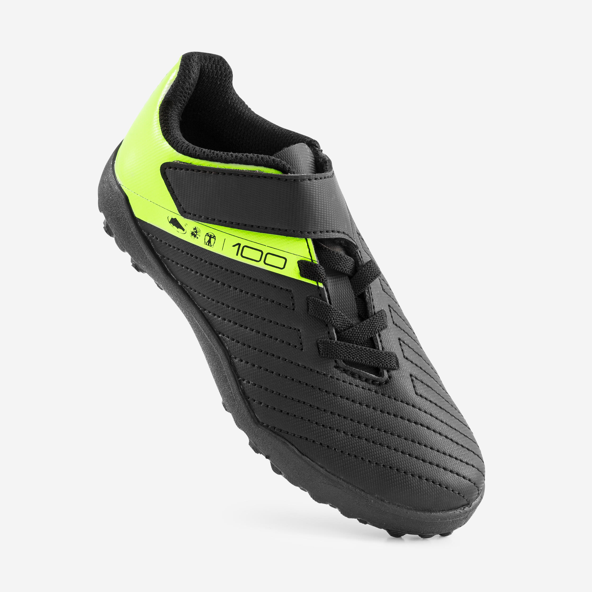 Kids' Rip-Tab Turf Football Boots 100 Easy TF - Black/Yellow 3/7