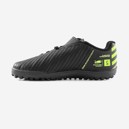 CHAUSSURES DE FOOTBALL ENFANT A SCRATCH 100 EASY TURF TF NOIR ET JAUNE