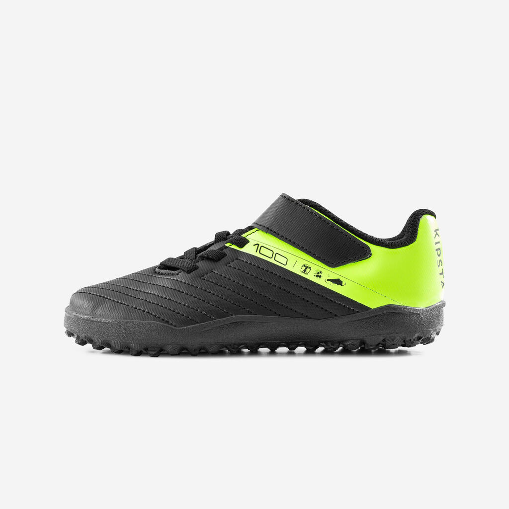 CHAUSSURES DE FOOTBALL ENFANT A SCRATCH 100 EASY TURF TF NOIR ET JAUNE