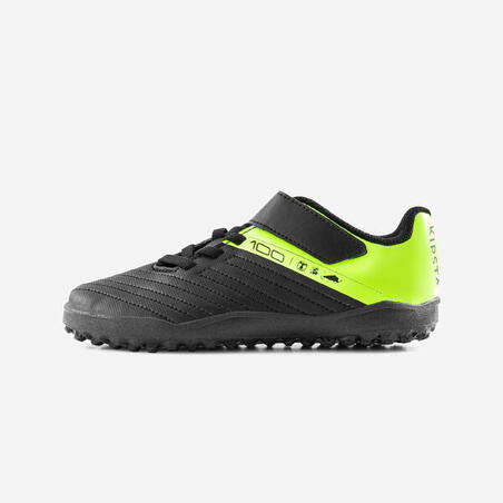 CHAUSSURES DE FOOTBALL ENFANT A SCRATCH 100 EASY TURF TF NOIR ET JAUNE