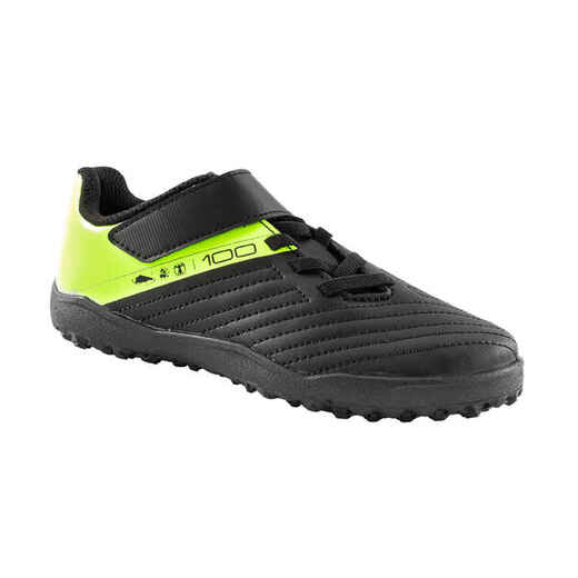 
      Kids' Rip-Tab Turf Football Boots 100 Easy TF - Black/Yellow
  