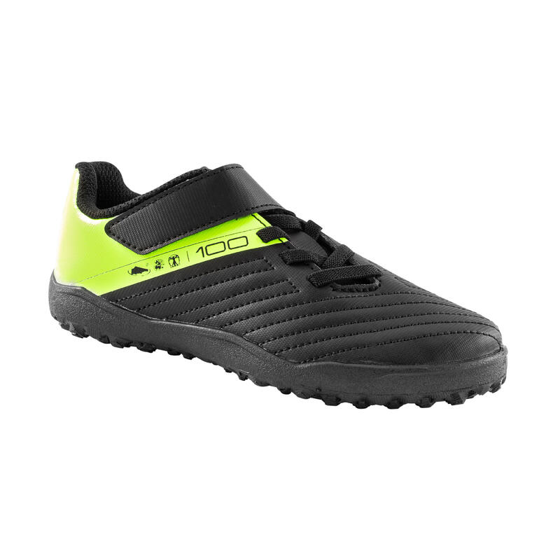 Scarpe calcetto bambino 100 EASY TURF TF con strap nero-giallo Scarpe calcetto bambino 100 EASY TURF TF con strap nero-giallo