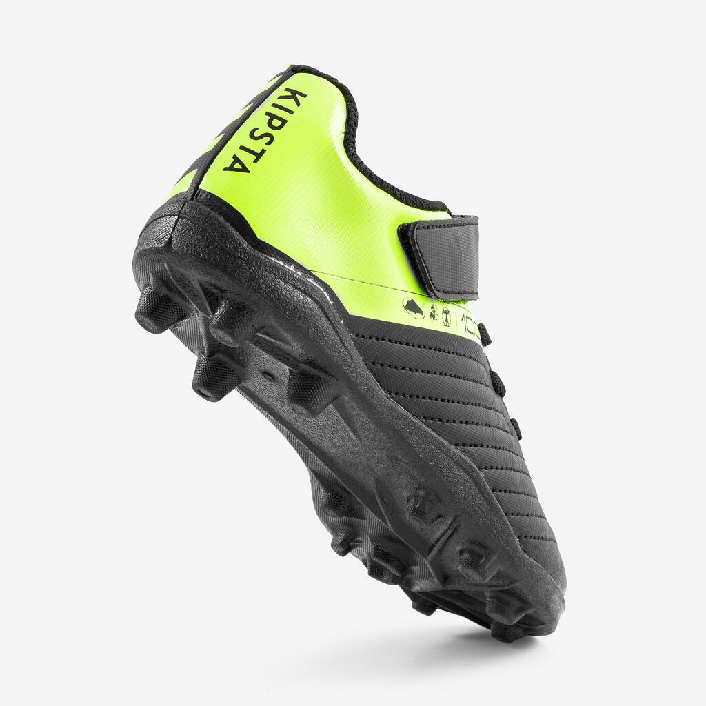 CHAUSSURES DE FOOTBALL ENFANT A SCRATCH 100 EASY AG/FG NOIR ET JAUNE