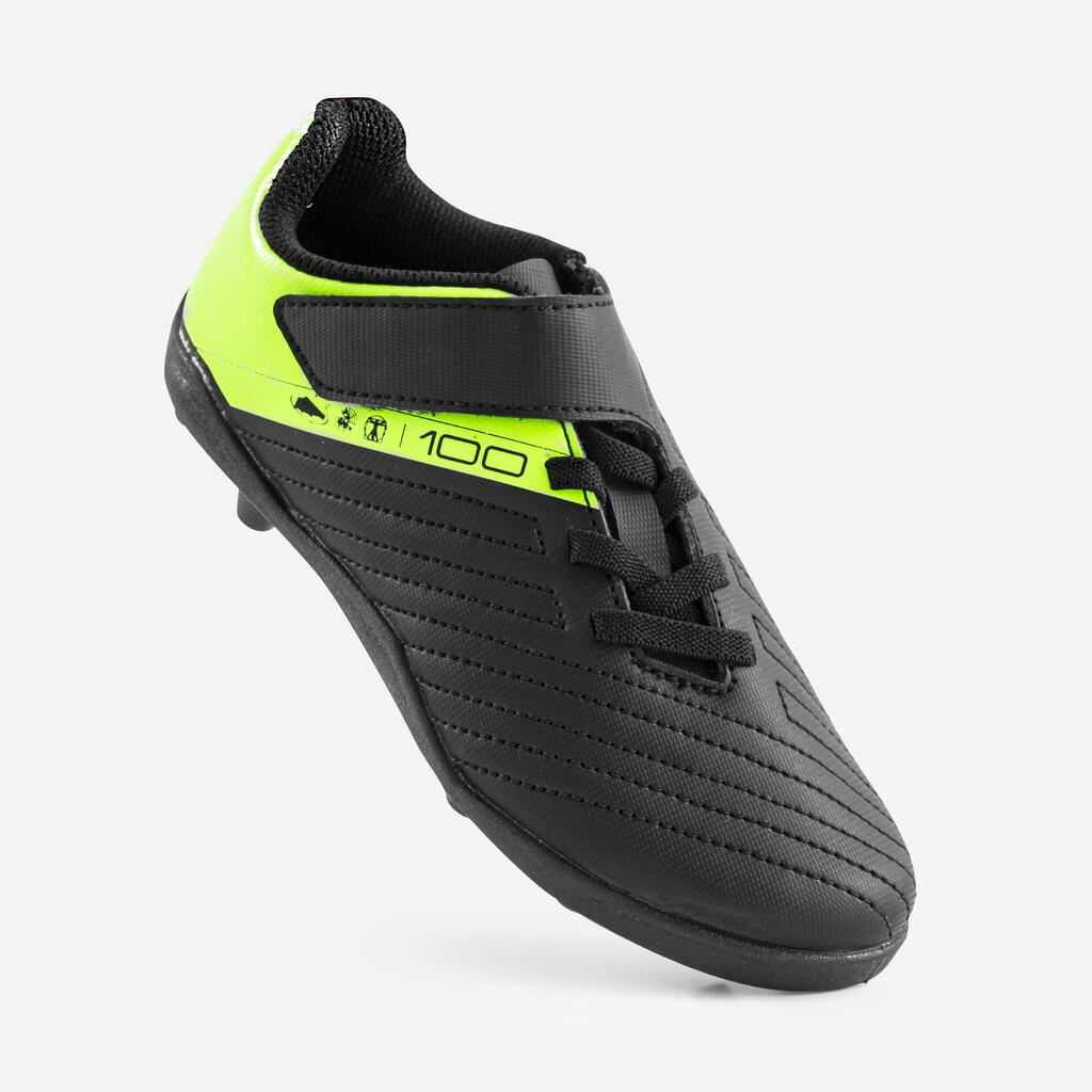 CHAUSSURES DE FOOTBALL ENFANT A SCRATCH 100 EASY AG/FG NOIR ET JAUNE