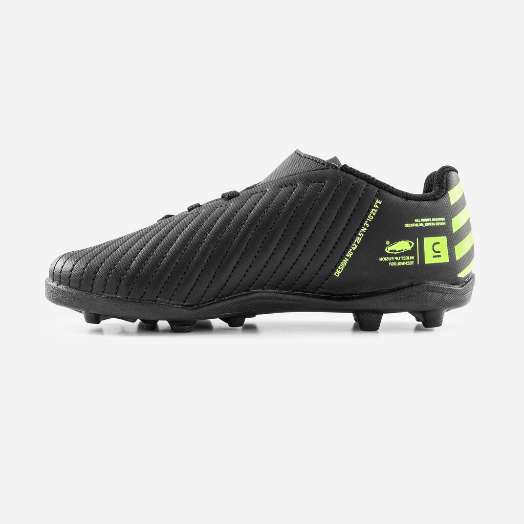 CHAUSSURES DE FOOTBALL ENFANT A SCRATCH 100 EASY AG/FG NOIR ET JAUNE