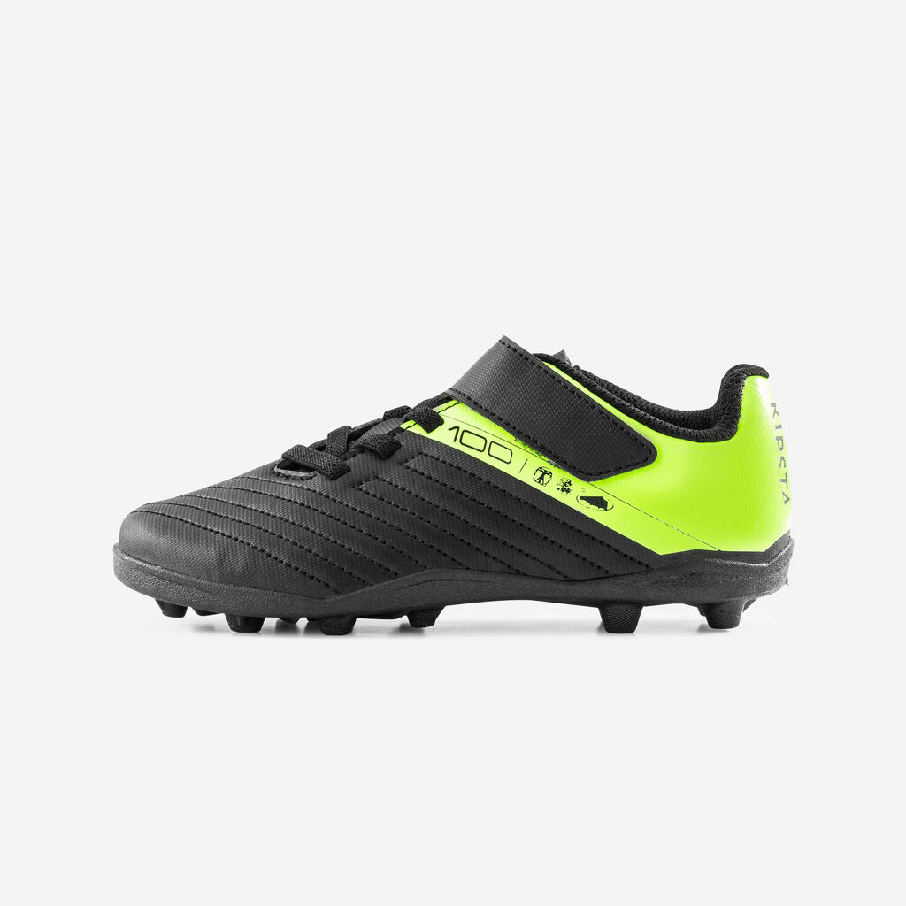 CHAUSSURES DE FOOTBALL ENFANT A SCRATCH 100 EASY AG/FG NOIR ET JAUNE