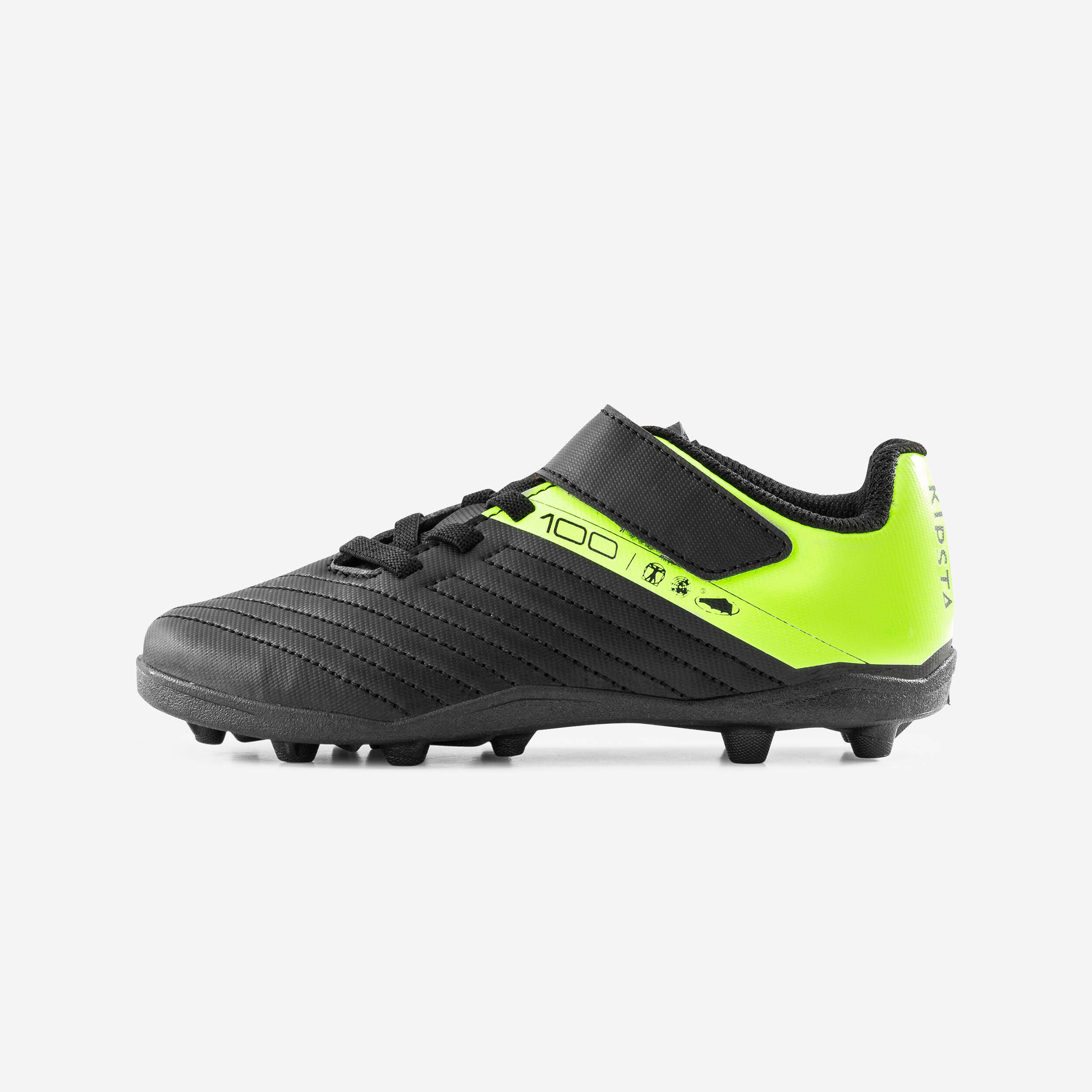 Kids Football Shoes for Dry Ground Velcro 100 - Black and Yellow -  2