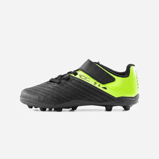 
      CHAUSSURES DE FOOTBALL ENFANT A SCRATCH 100 EASY AG/FG NOIR ET JAUNE
  