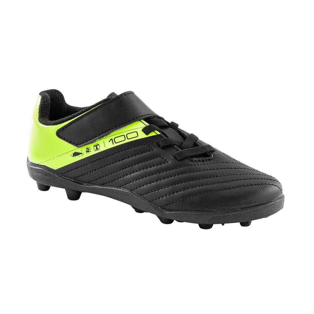 CHAUSSURES DE FOOTBALL ENFANT A SCRATCH 100 EASY AG/FG NOIR ET JAUNE