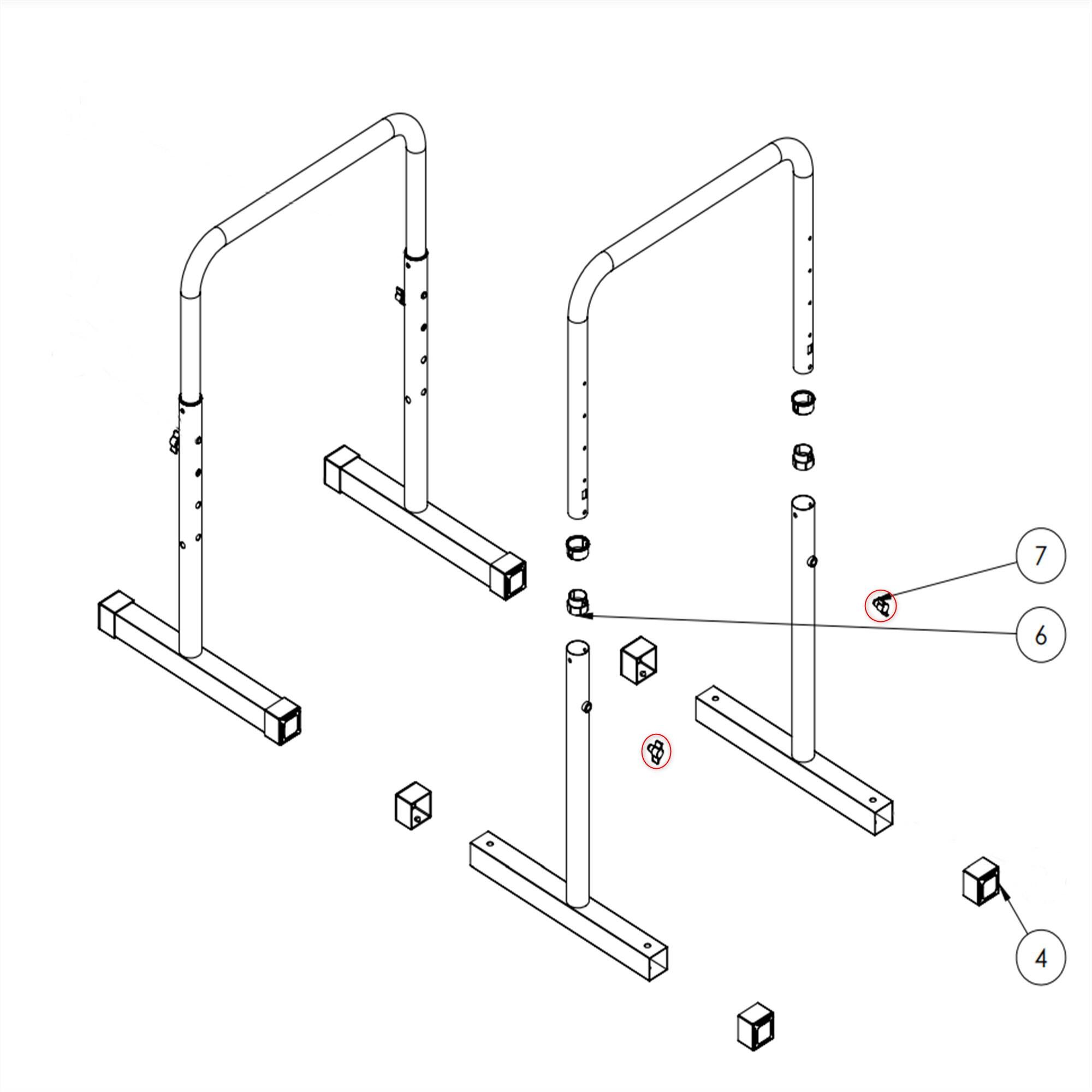 Vis de serrage papillon x2, pièce détachée pour barres parallèles TS 100 4/5