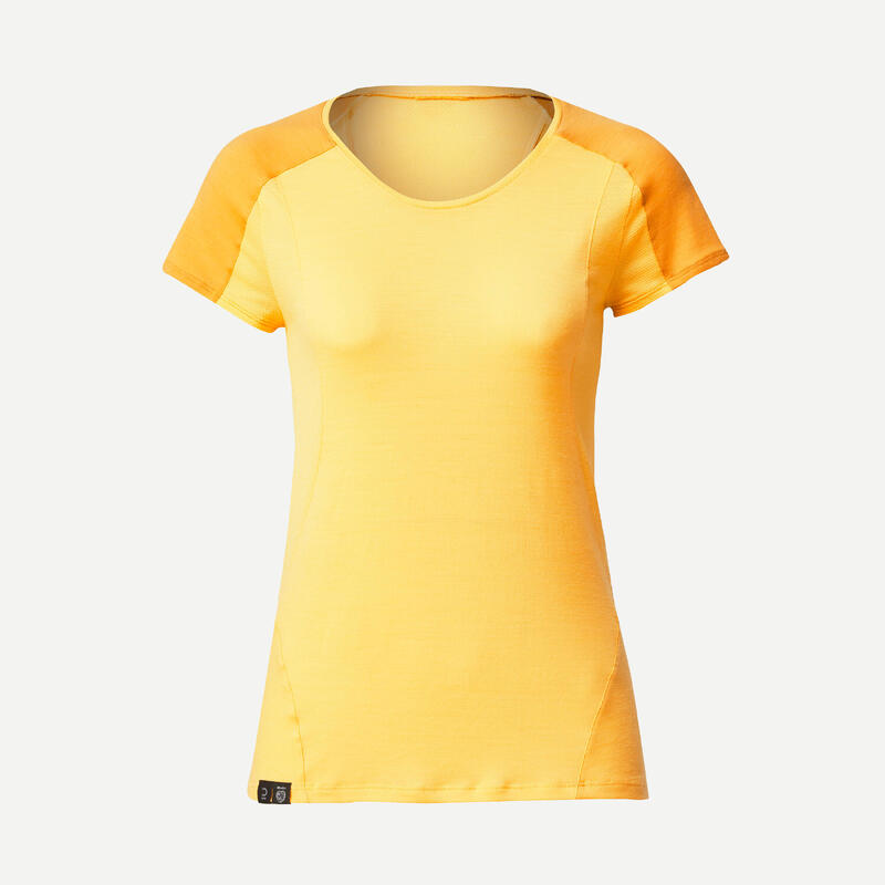 T-shirt lana merinos trekking donna MT500 WOOL gialla