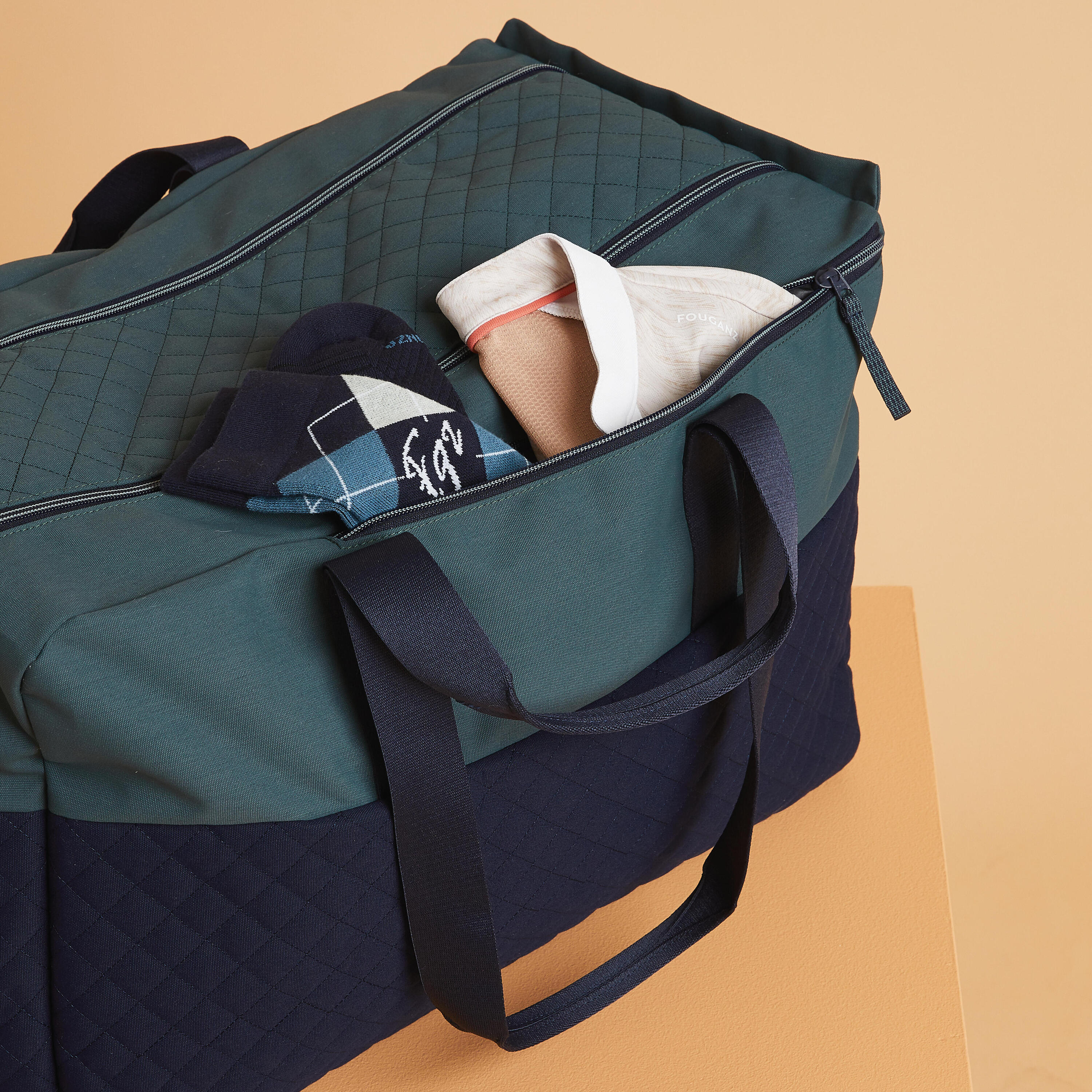 Duffeltas voor ruitersport 65 L groen/blauw 8/9