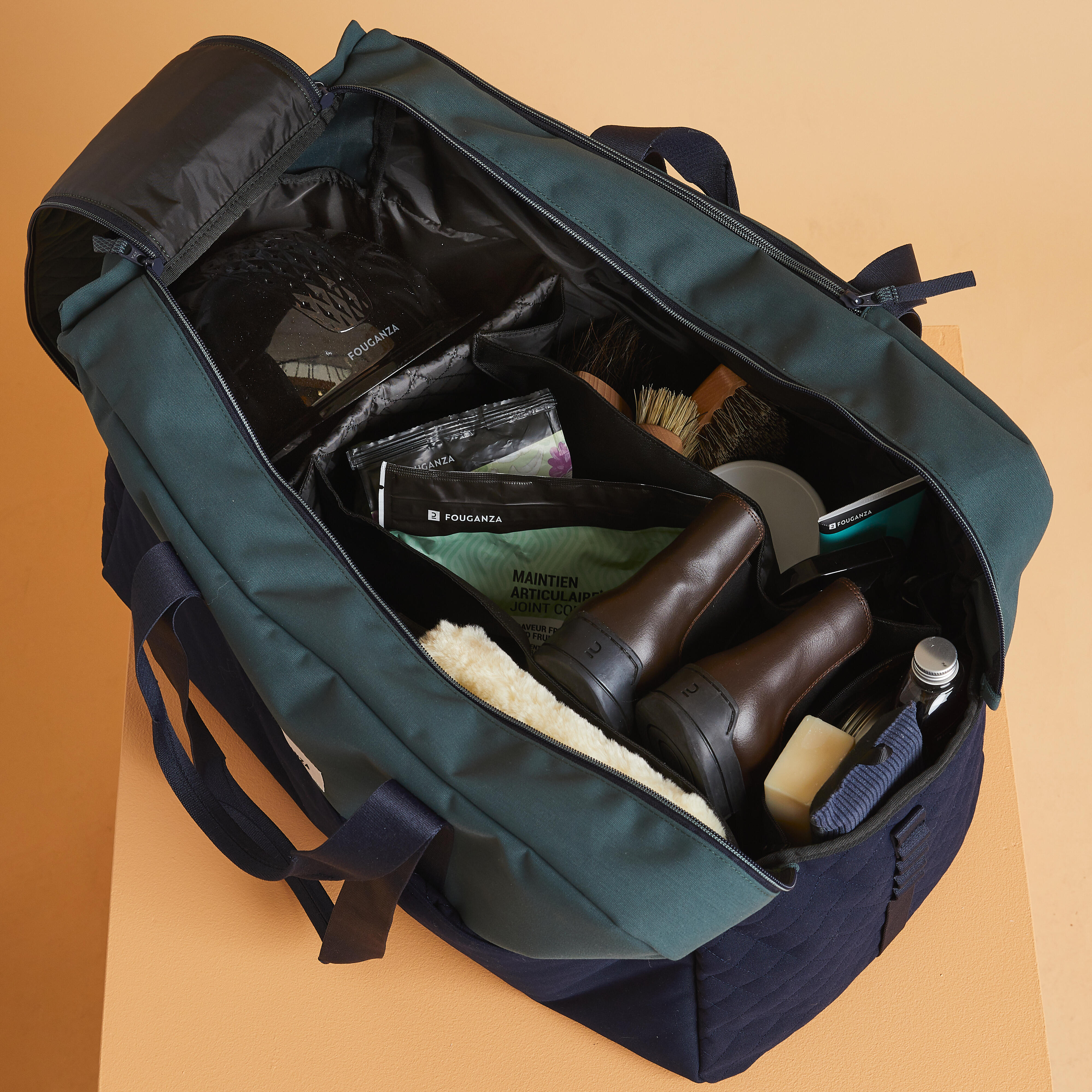 Horse Riding Equipment Duffle Bag 65 L - Green/Blue - FOUGANZA