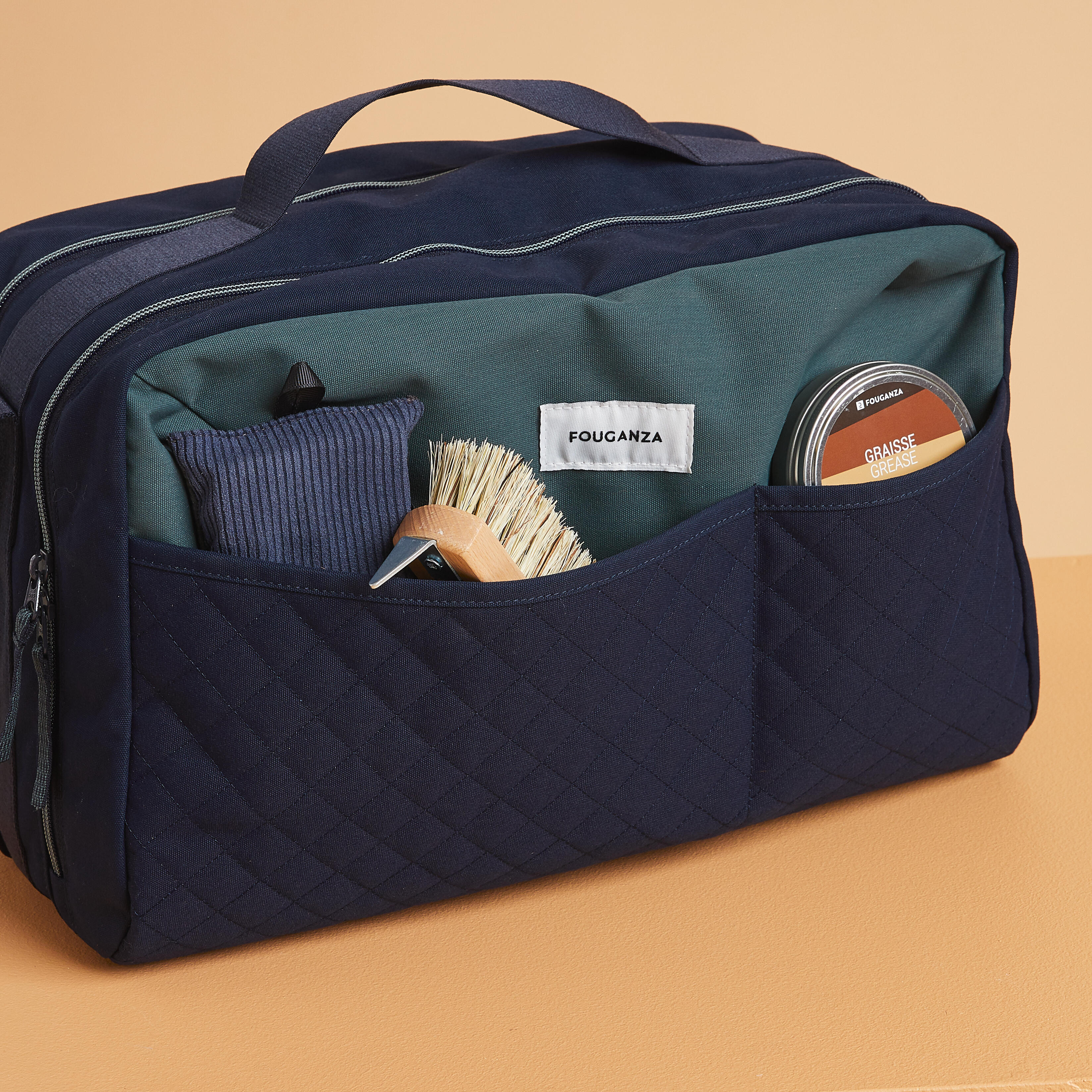 Riding grooming bag 22L - 900 Green and Blue.