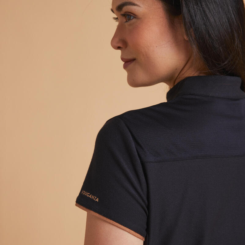 Reit-Poloshirt 500 kurzarm Damen schwarz