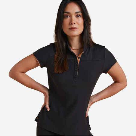 Črna ženska jahalna polo majica s kratkimi rokavi 500 