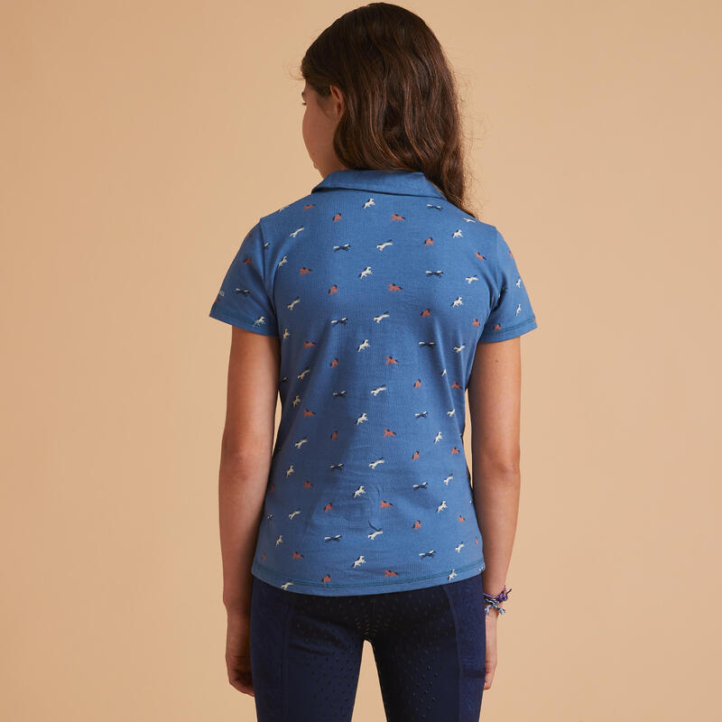 Poloshirt met korte mouwen voor ruitersport meisjes 140 blauw