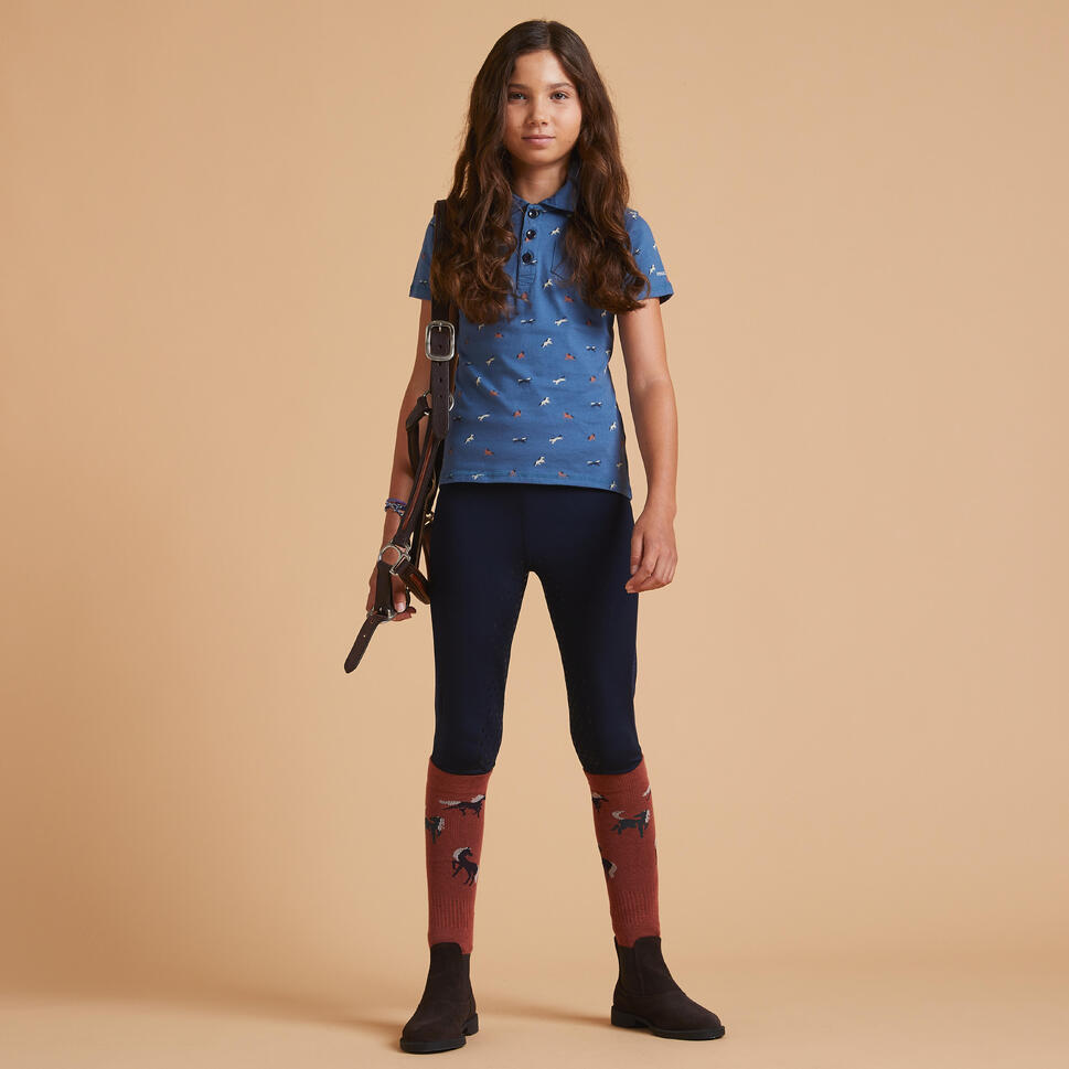 Koszulka polo jeździecka z krótkim rękawem dla dzieci Fouganza 140