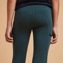 Kids' Horse Riding Fullgrip Leggings 500 - Green