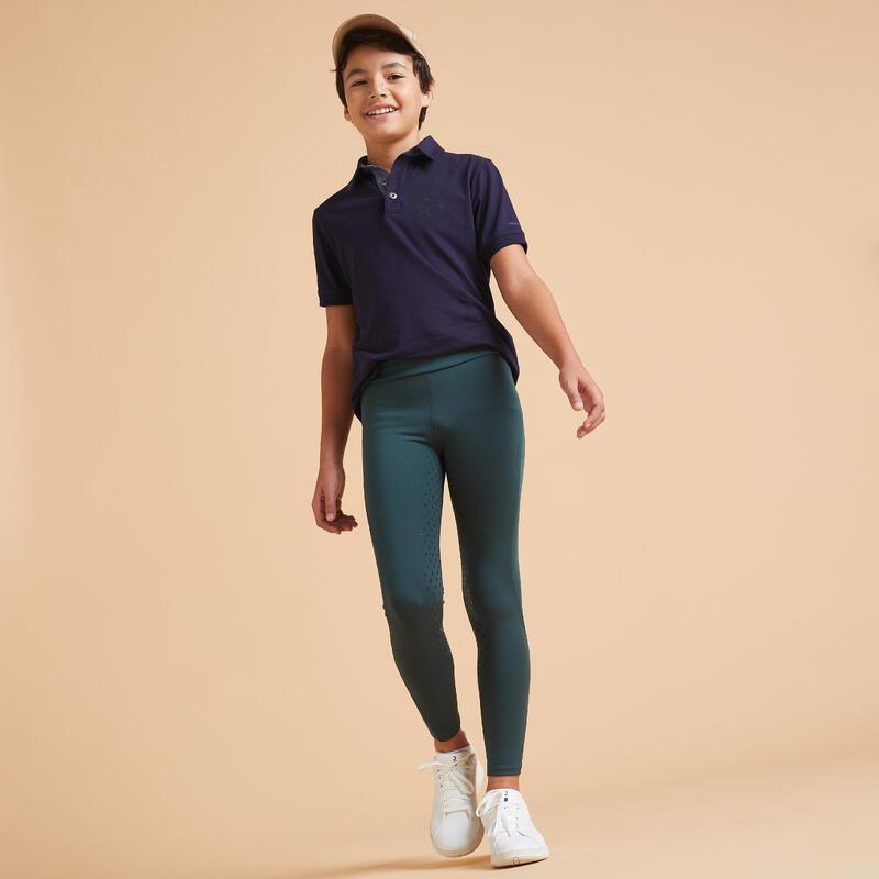 Mallas Equitación Fouganza 500 Niños  Badana Silicona  Estampado Verde