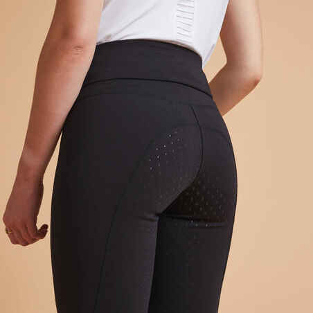 Women's Horse Riding Leggings with Silicone Seat 500 - Black Grip