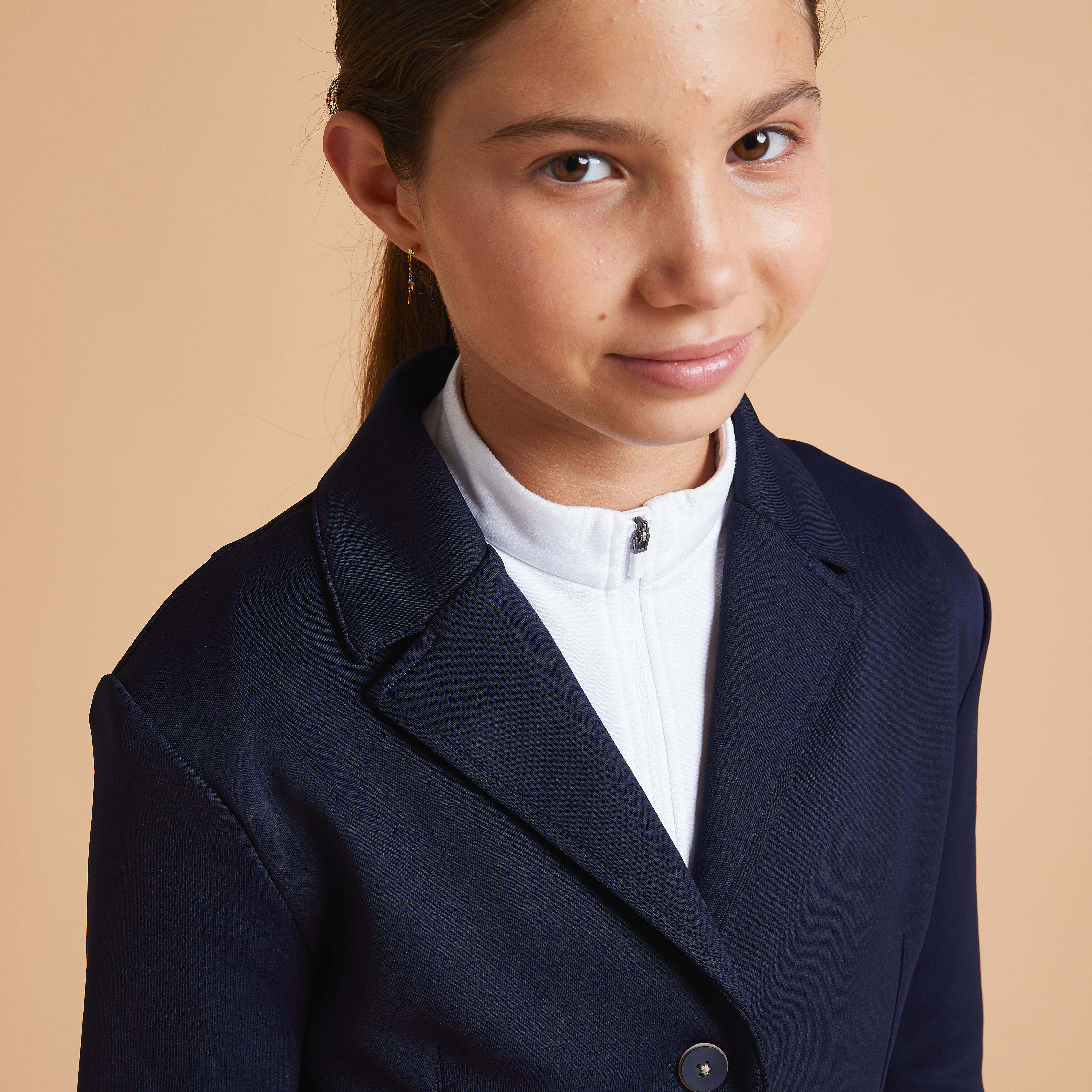 Kids' Horse Riding Show Jacket 500 - Navy - Asphalt blue, Beige