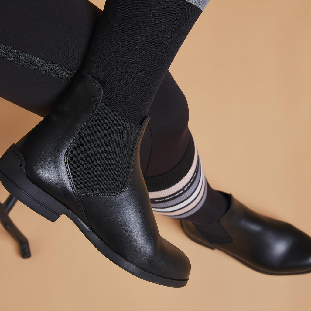 BOTINES EQUITACIÓN 500 ADULTO NEGRO CUERO