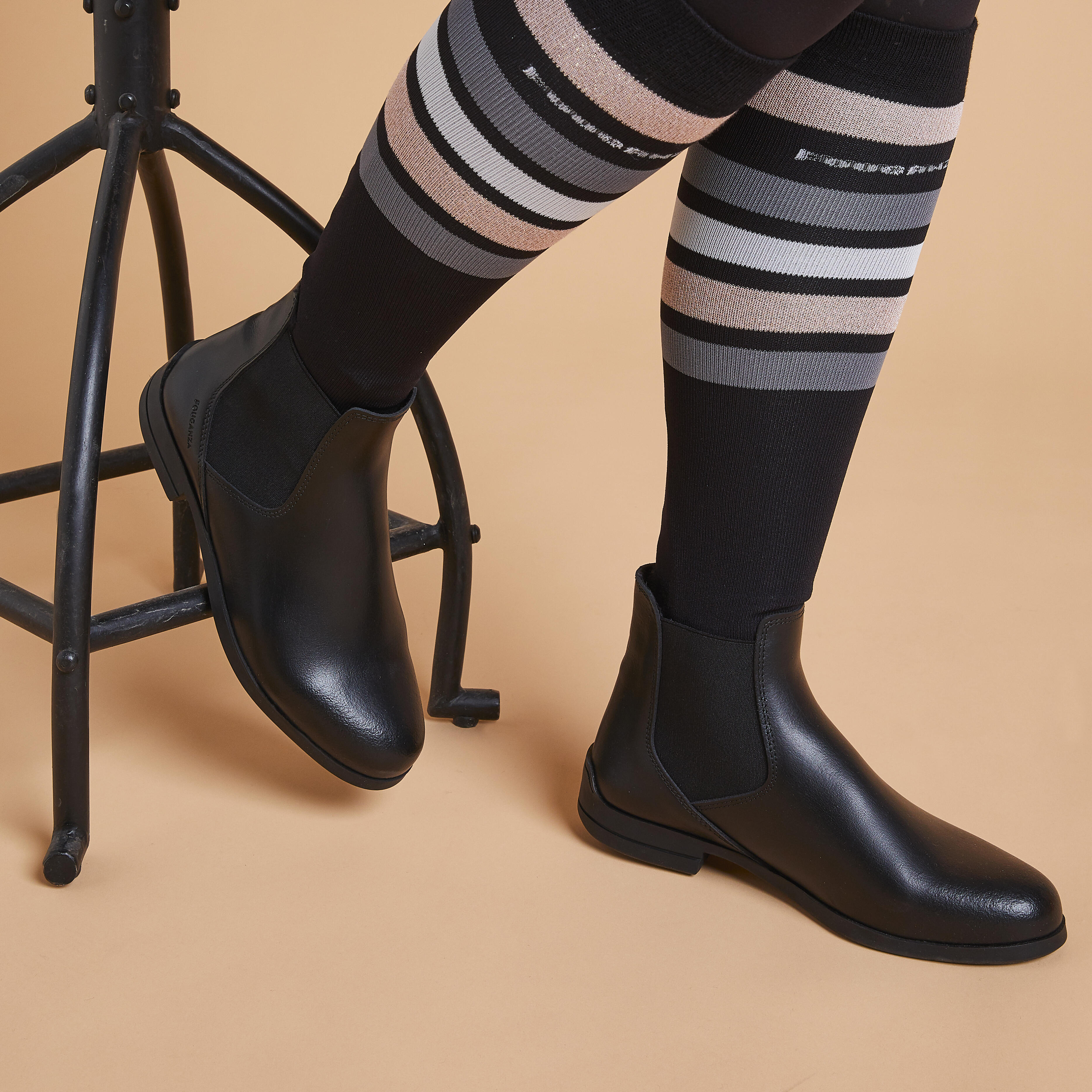 Horse Riding Leather Jodhpur Boots - 500 Black - FOUGANZA