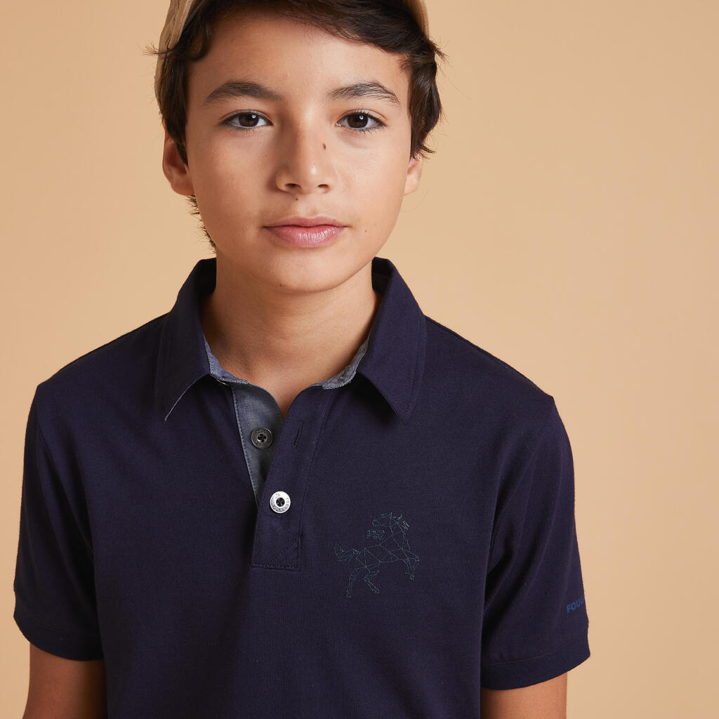 Zēnu jāšanas polo krekls ar īsām piedurknēm “140”, tumši zils