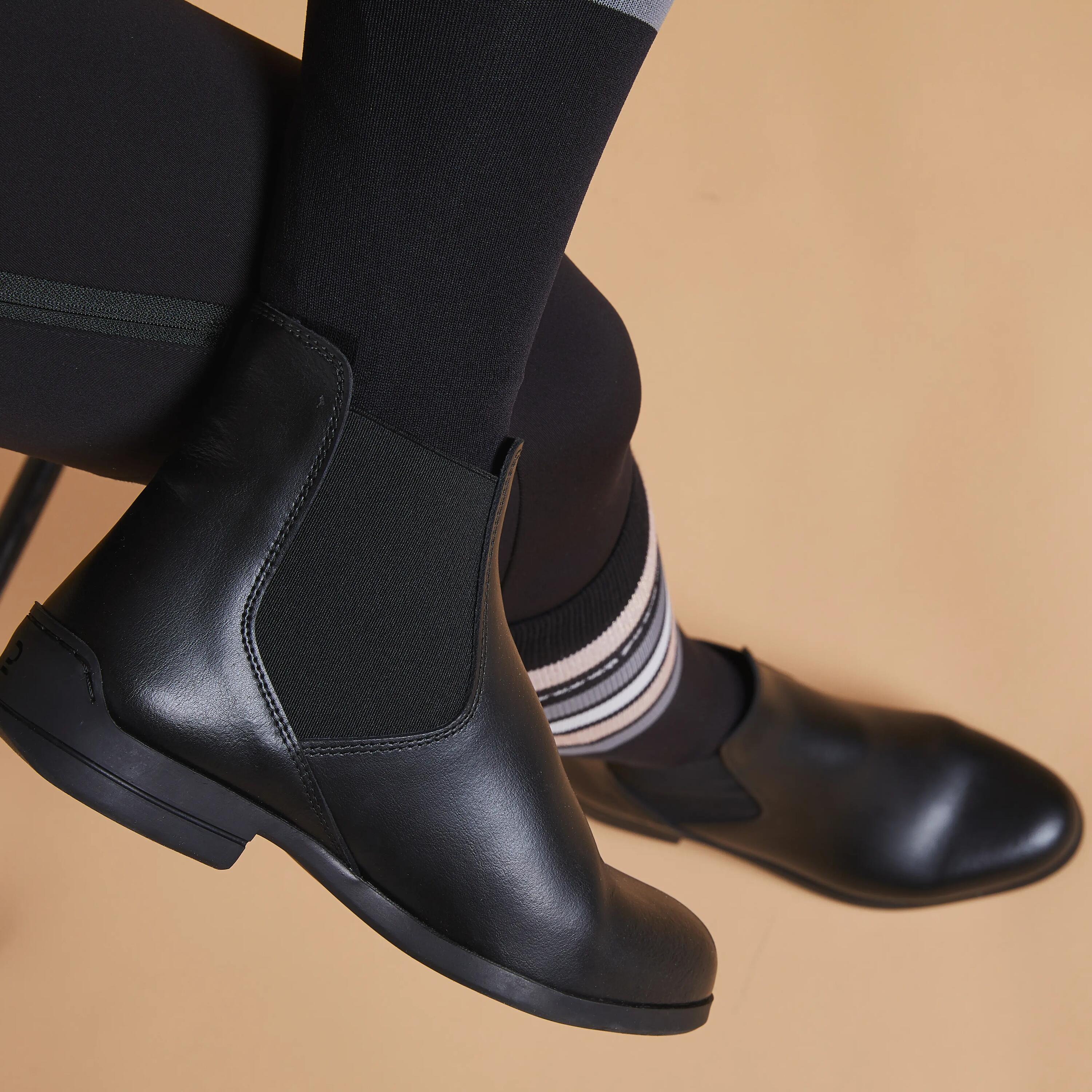 Ghete din piele Echitaţie 500 piele Negru Adulţi 10/11
