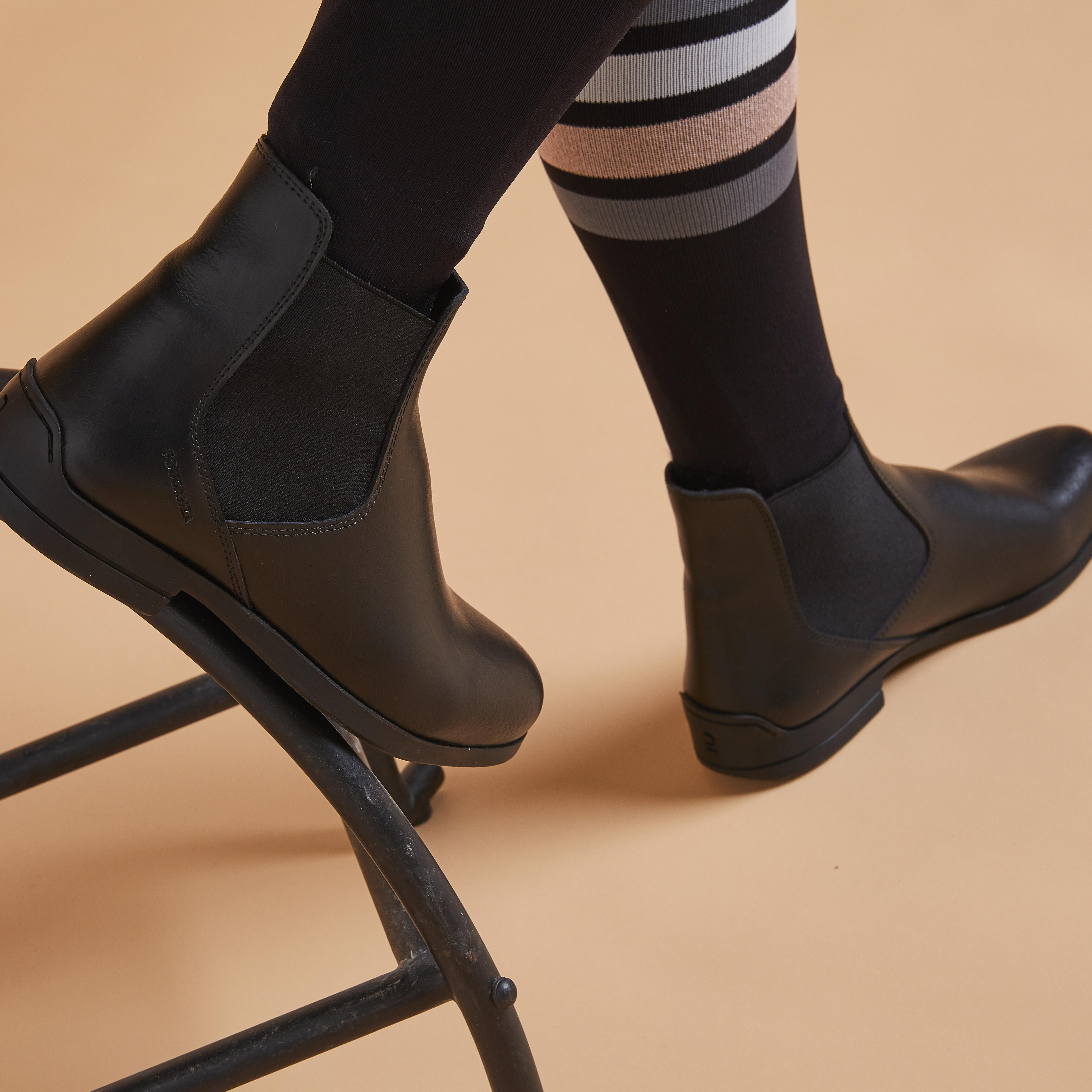 Bottes d'équitation femme en cuir - 500 noir - FOUGANZA
