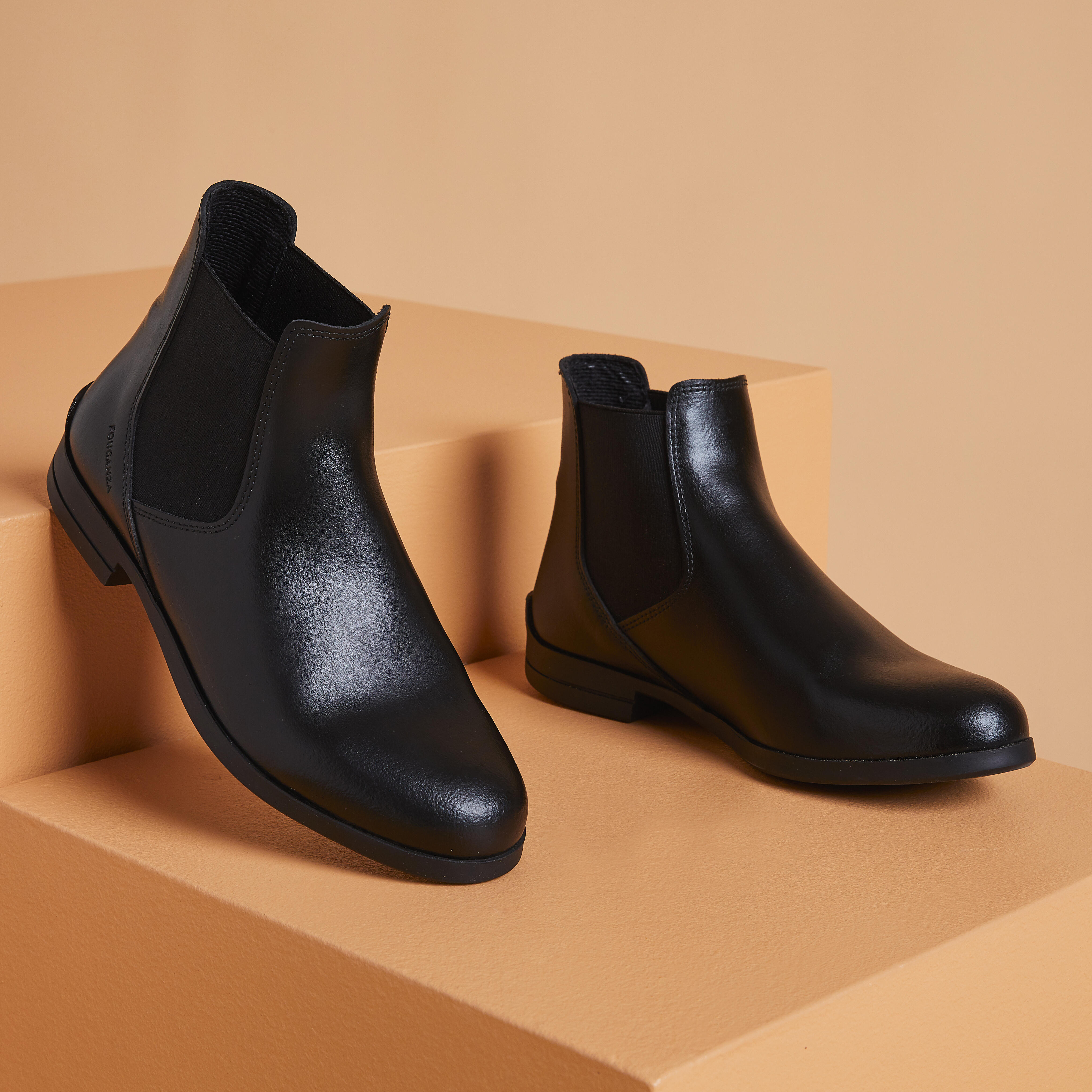 Botines de equitación cuero para adulto Fouganza 500 negro - Main Image