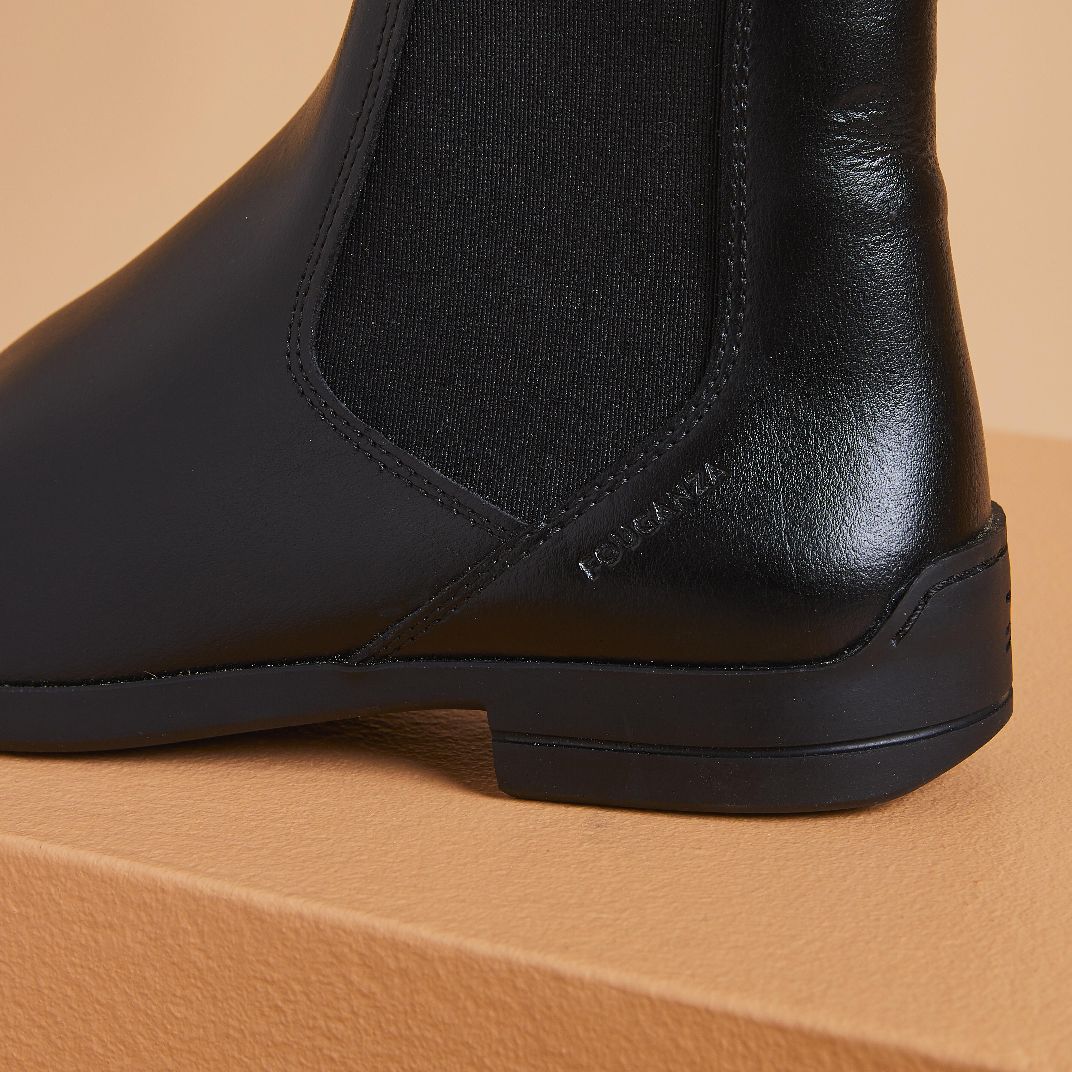Horse Riding Leather Jodhpur Boots - 500 Black - FOUGANZA