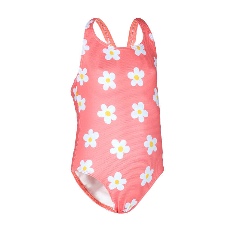 Baby Girls' 1-Piece Swimsuit waffle texture coral Flower print