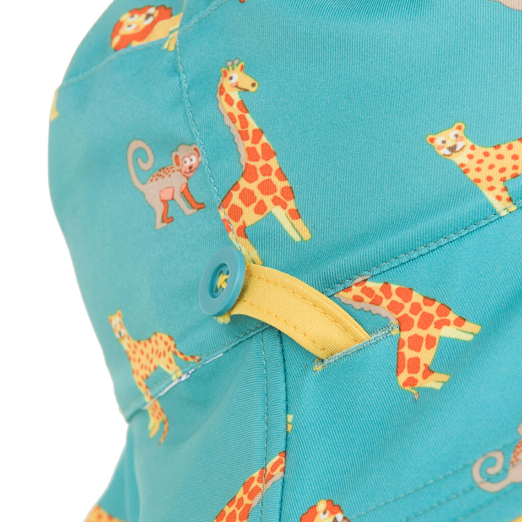 Chapeau anti UV réversible Bébé - corail et imprimés fleurs
