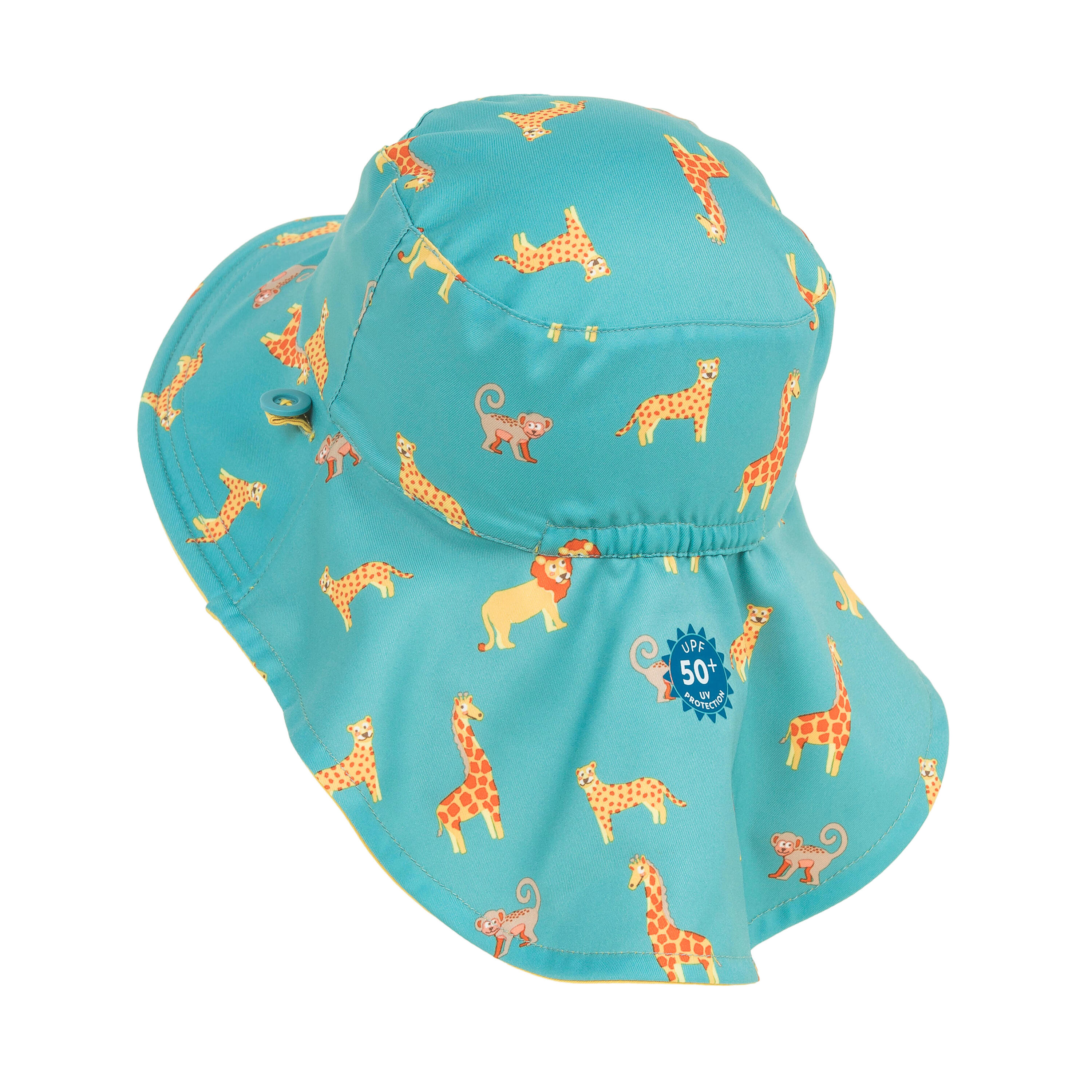 Sombrero Bebé Protección Solar Azul Estampado Sabana Reversible 3/10