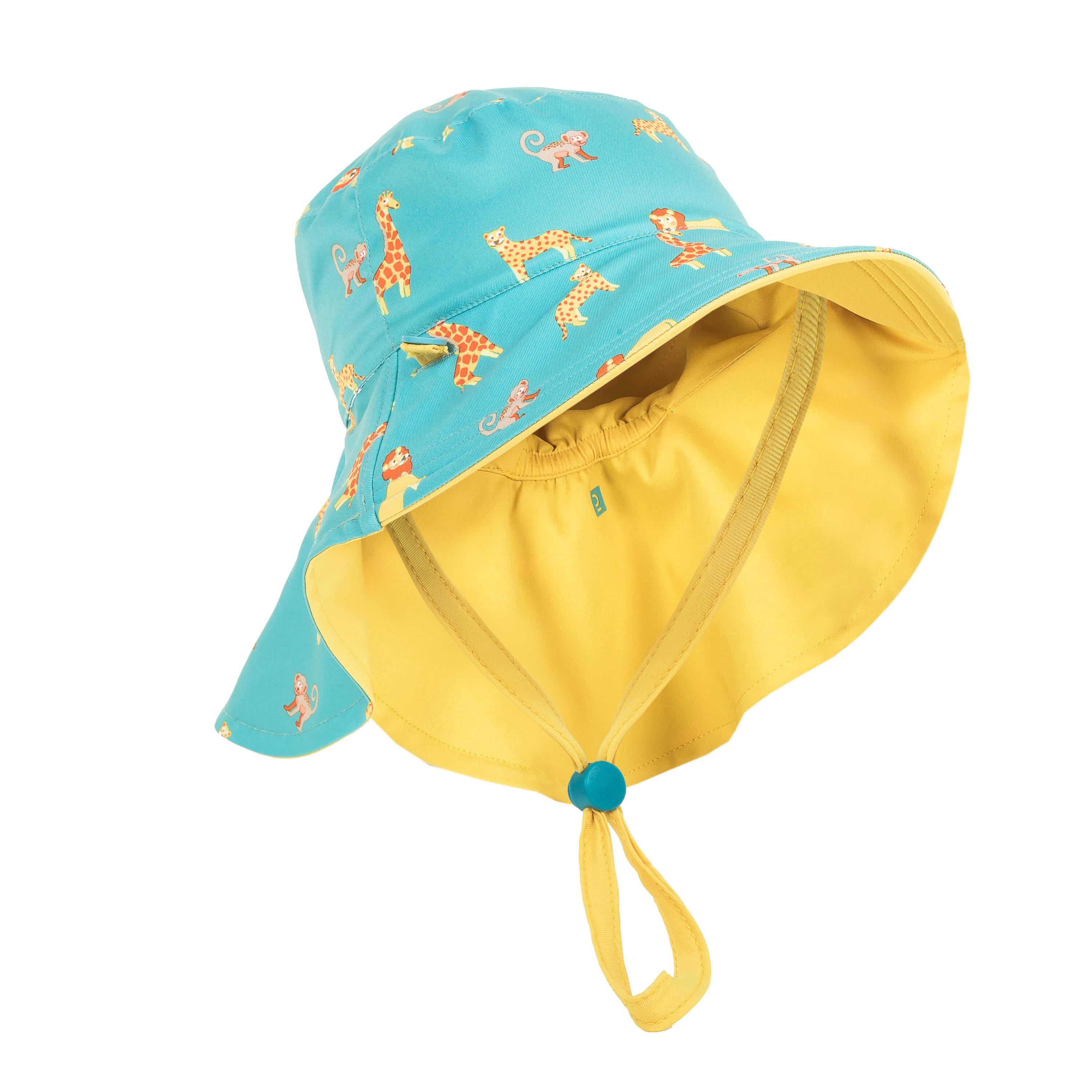 Baby Reversible UV-Protection Hat - Yellow and blue SAVANA print 6/8